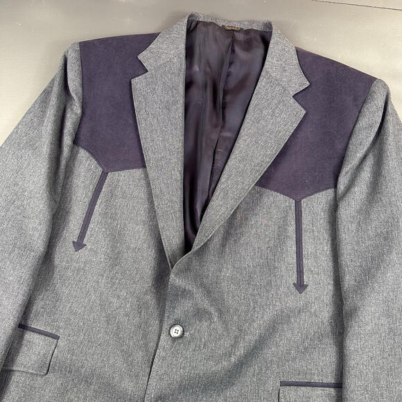 VTG Pagano West Blazer Mens 52L Heather Blue Pheonix Vertical Smiles Western NWT